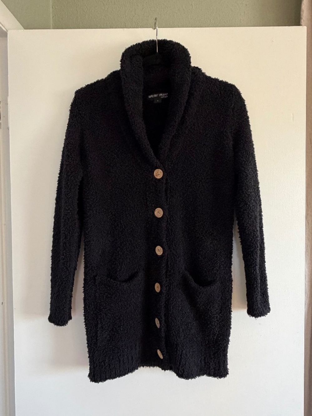 Barefoot Dreams CozyChic Black Button Front Shawl Collar Cardigan Small